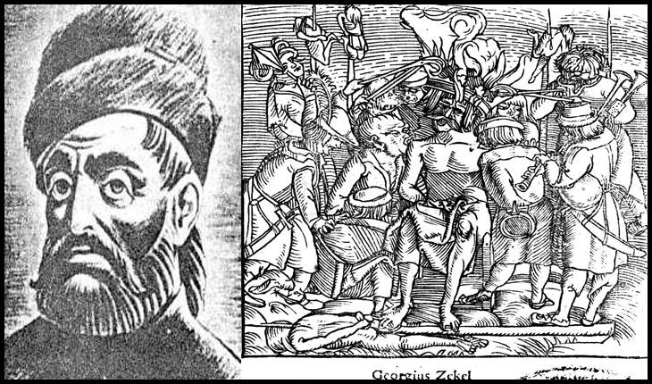 La 20 iulie 1514, Gheorghe Doja, liderul răscoalei țărănești, este torturat în mod barbar şi executat prin aşezare pe un „tron” înroşit în foc